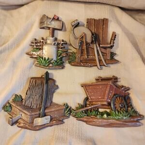 Sexton 1976 Die Cast Metal Country Living Wall Decor 4 Pieces VINTAGE !
